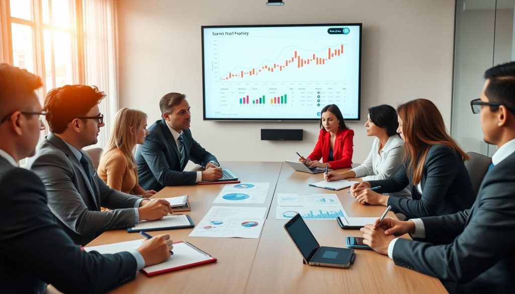 Business strategy meeting discussing how to leverage UK Q2 2025 GDP growth
