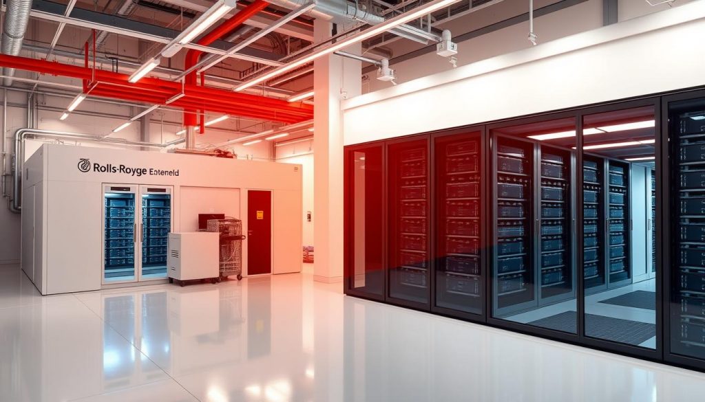 Data center powered by Rolls-Royce SMR technology showing integration of nuclear and digital infrastructure