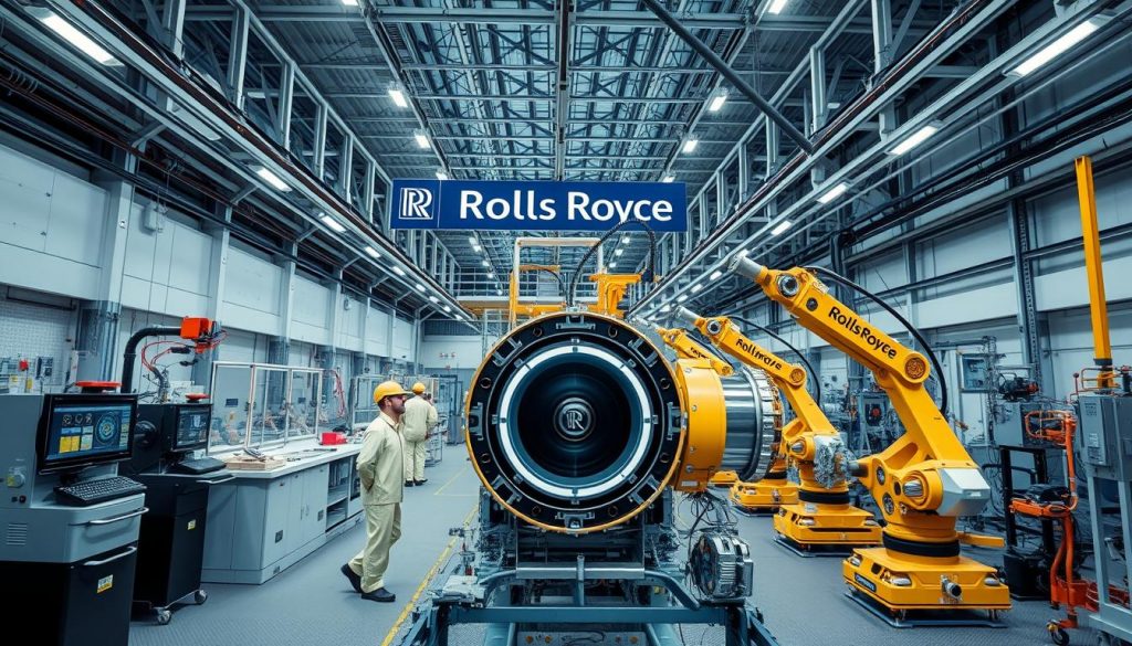 Rolls-Royce SMR manufacturing facility showing production line for nuclear components