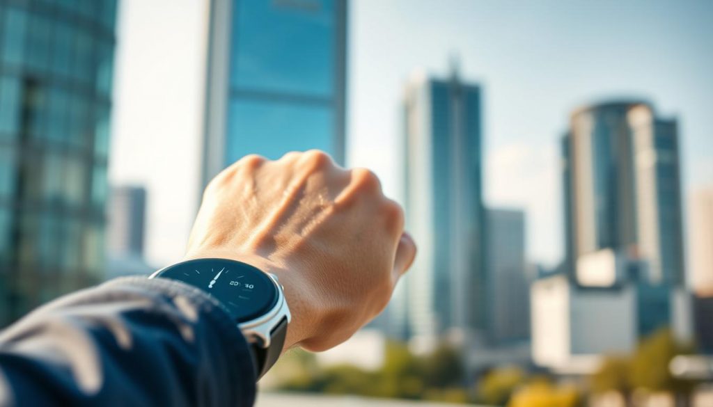 A crisp, detailed illustration of antioxidant health benefits monitoring. In the foreground, a close-up of a smartwatch display showing real-time antioxidant levels, the data visualized in a clear, intuitive graph. The middle ground features a hand wearing the smartwatch, the screen capturing the user's attention. In the background, a blurred cityscape with modern architecture, representing the integration of advanced healthcare technology into daily life. The lighting is clean and natural, the focus sharp, the overall mood informative yet aspirational, conveying the positive impact of proactive nutrition tracking on preventative healthcare.